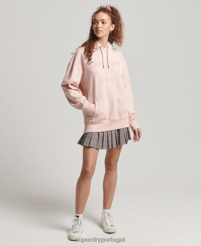 moletom oversized com logo code tingimento de vestuário mulheres rosa roupas Superdry 2208H5775