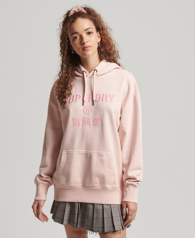 moletom oversized com logo code tingimento de vestuário mulheres rosa roupas Superdry 2208H5775