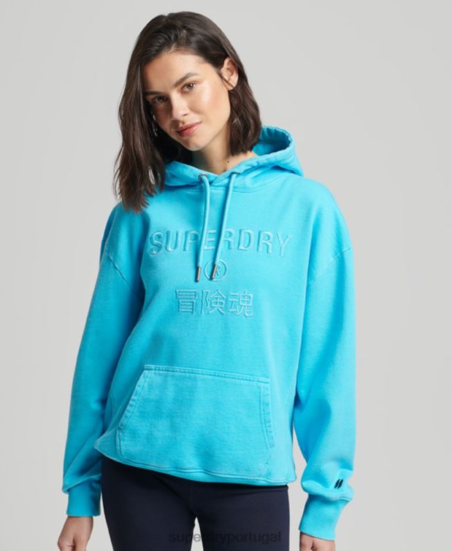moletom oversized com logo code tingimento de vestuário mulheres turquesa roupas Superdry 2208H5941