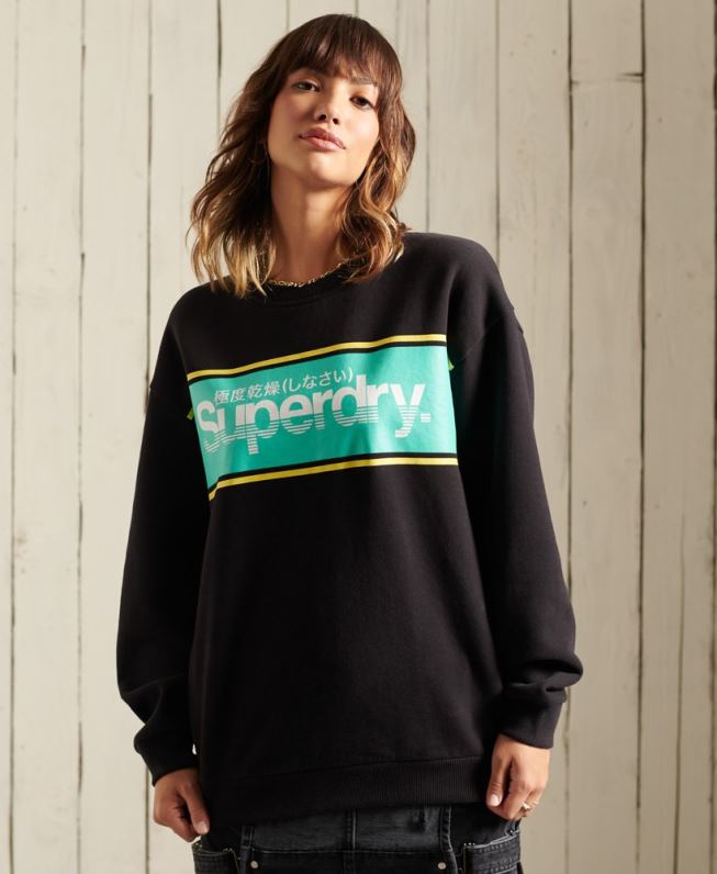 moletom oversized com logo core mulheres preto roupas Superdry 2208H5858