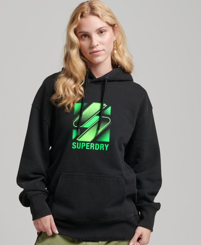 moletom oversized com logo half tone s mulheres preto roupas Superdry 2208H5923