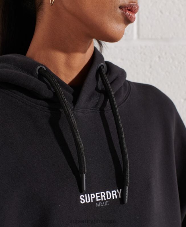 moletom oversized com micro logo mulheres preto roupas Superdry 2208H5843