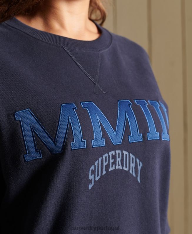 moletom oversized da tripulação do arco da faculdade mulheres marinha roupas Superdry 2208H5960