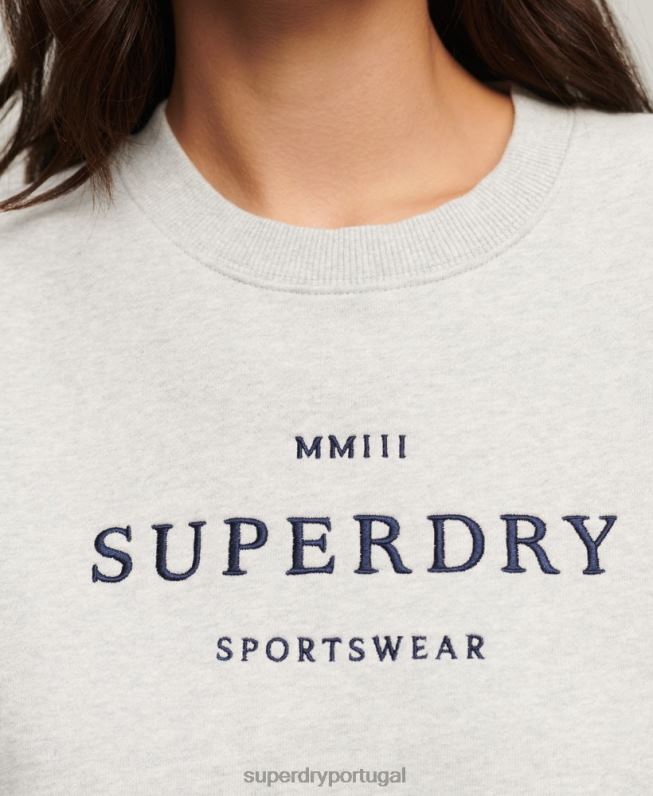 moletom oversized da tripulação heráldica mulheres cinza roupas Superdry 2208H3288