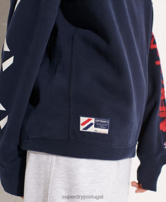 moletom oversized da tripulação riscado mulheres marinha roupas Superdry 2208H5832