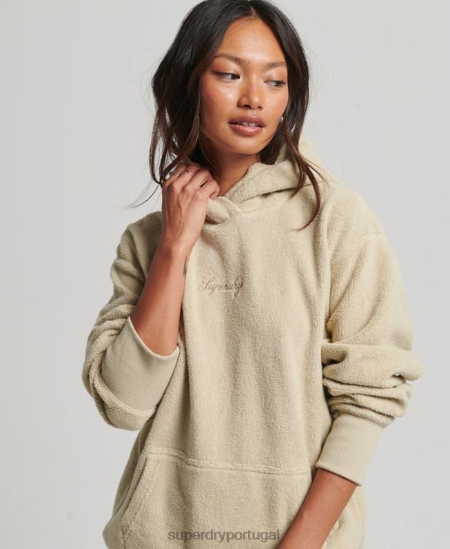 moletom oversized de lã gráfica mulheres bege roupas Superdry 2208H5872