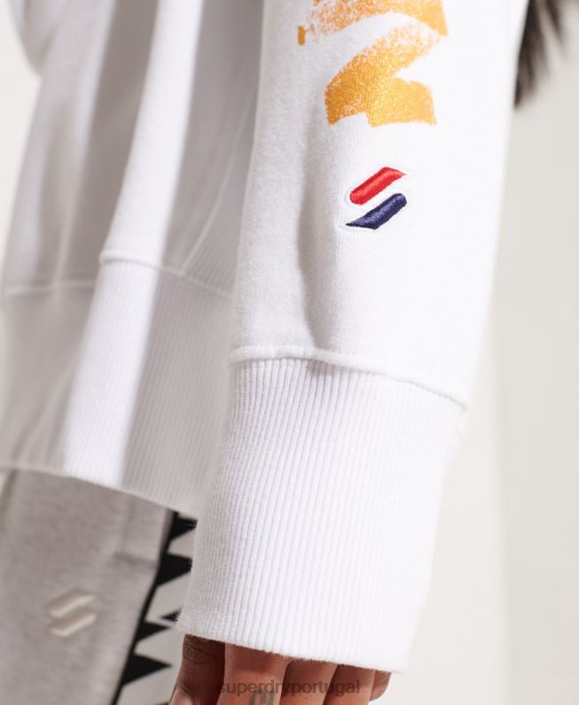 moletom oversized riscado mulheres branco roupas Superdry 2208H5975