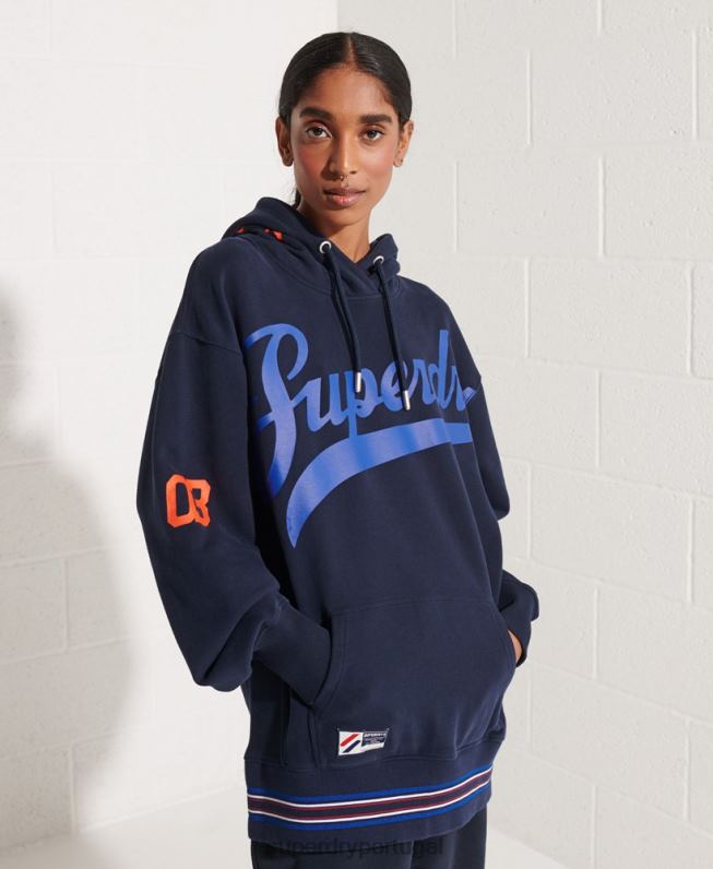 moletom oversized riscado mulheres marinha roupas Superdry 2208H5964
