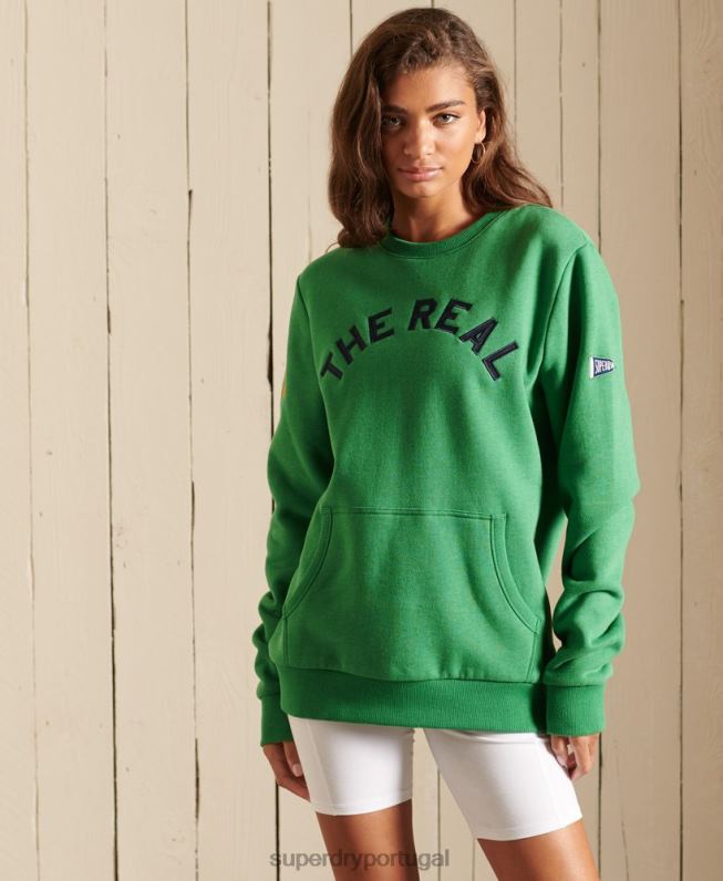 moletom oversized vintage source crew com logo mulheres verde roupas Superdry 2208H6142