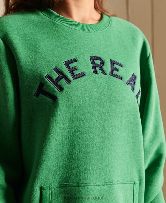 moletom oversized vintage source crew com logo mulheres verde roupas Superdry 2208H6142