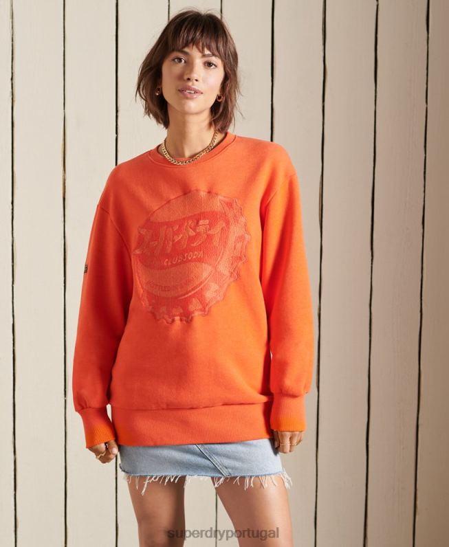 moletom oversized workwear crew mulheres laranja roupas Superdry 2208H6171