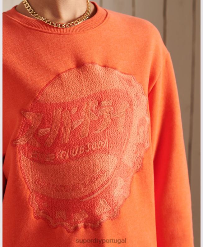 moletom oversized workwear crew mulheres laranja roupas Superdry 2208H6171