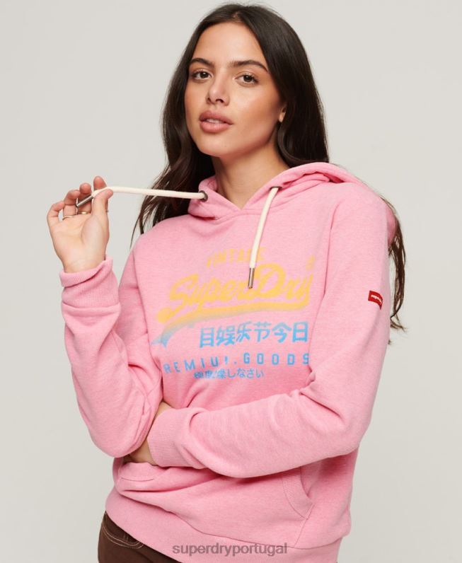 moletom premium com logo vintage desbotado mulheres rosa roupas Superdry 2208H3326