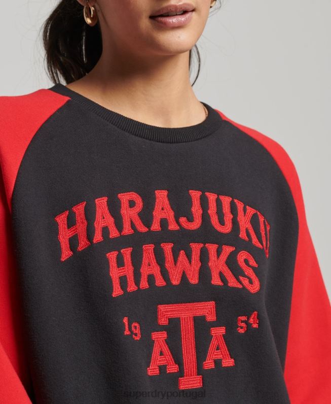 moletom raglan colegial vintage mulheres preto roupas Superdry 2208H3375