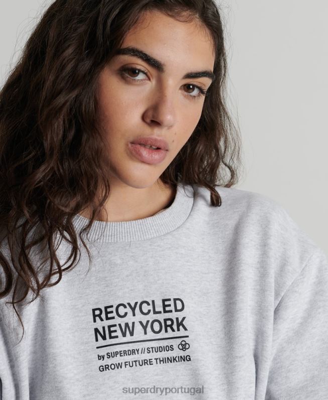 moletom reciclado da equipe da cidade mulheres cinza claro roupas Superdry 2208H6089