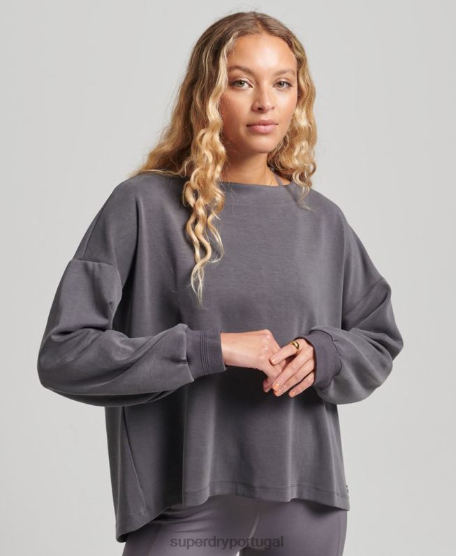 moletom relaxado e flexível mulheres cinza escuro roupas Superdry 2208H6109