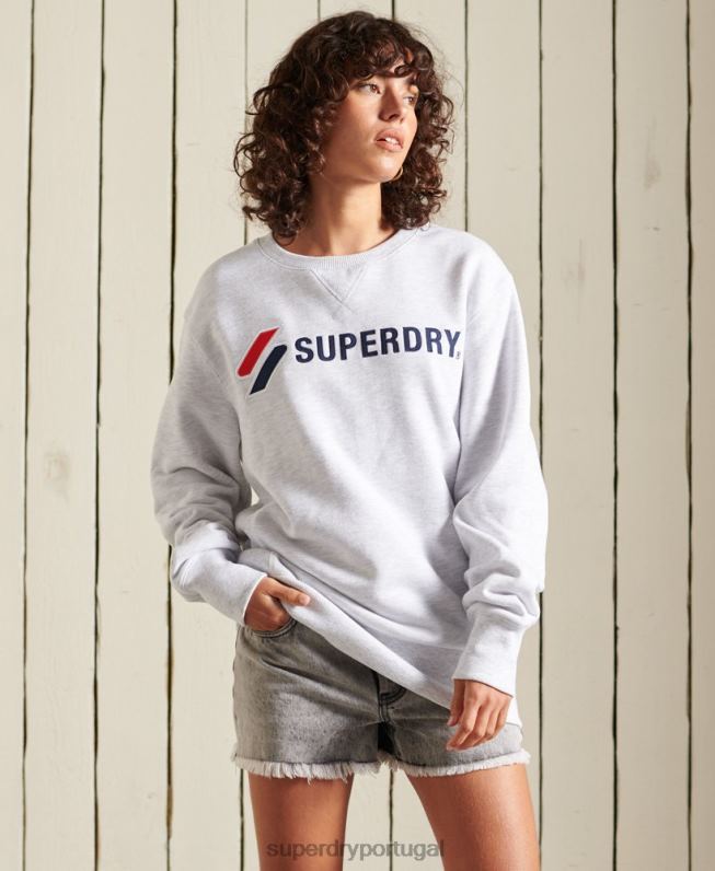 moletom solto com apliques sportstyle mulheres cinza claro roupas Superdry 2208H6077