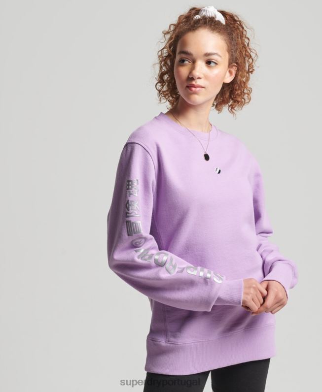 moletom solto da tripulação code linear mulheres roxo roupas Superdry 2208H6016