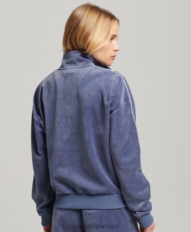 moletom veludo henley mulheres azul roupas Superdry 2208H3363