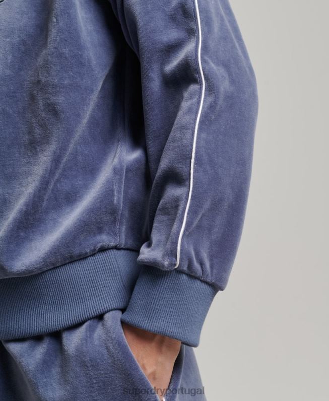 moletom veludo henley mulheres azul roupas Superdry 2208H3363