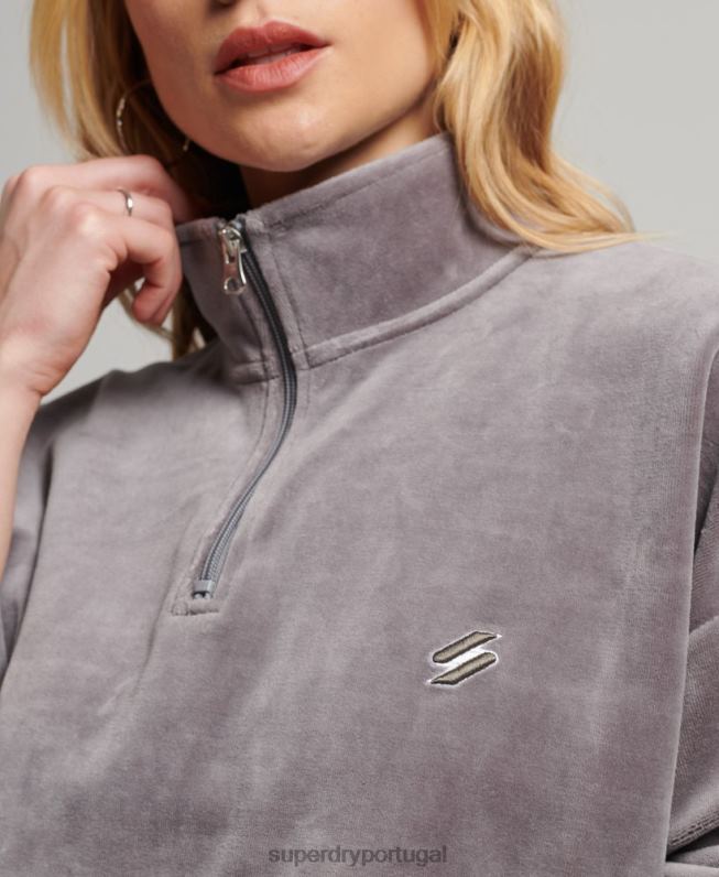 moletom veludo henley mulheres cinza roupas Superdry 2208H3362