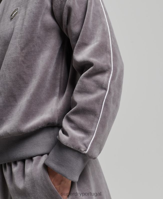 moletom veludo henley mulheres cinza roupas Superdry 2208H3362