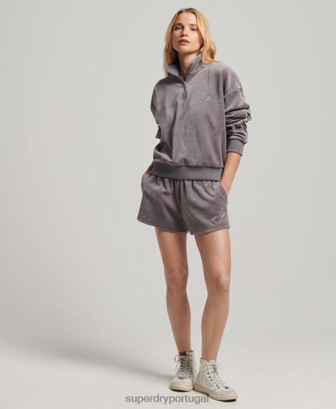 moletom veludo henley mulheres cinza roupas Superdry 2208H3362