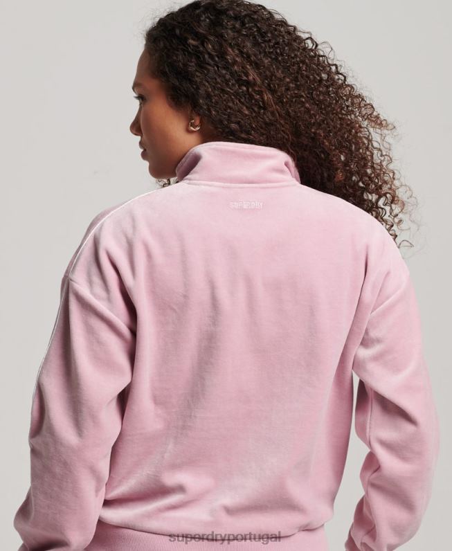 moletom veludo henley mulheres rosa roupas Superdry 2208H3361