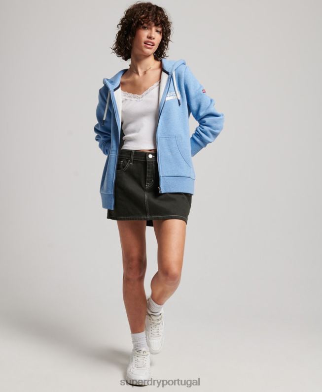 moletom vintage com capuz com zíper colegial mulheres azul roupas Superdry 2208H2289