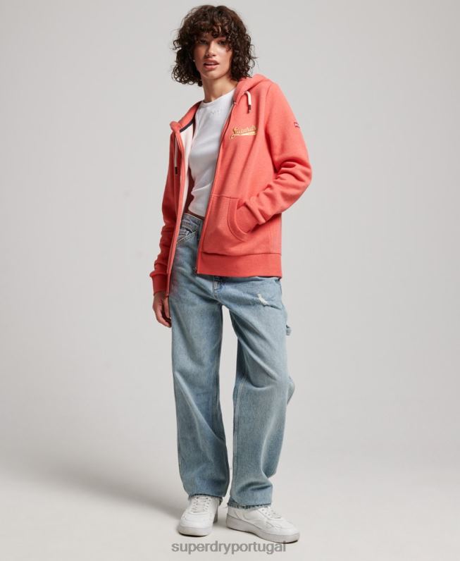 moletom vintage com capuz com zíper colegial mulheres coral roupas Superdry 2208H3374