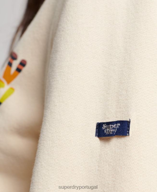 moletom vintage com enchimento de script mulheres branco roupas Superdry 2208H2304