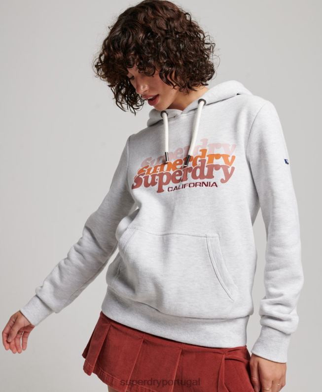 moletom vintage com enchimento de script mulheres cinza claro roupas Superdry 2208H2223