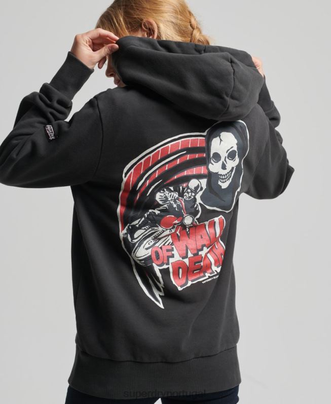 moletom vintage com linhas cruzadas mulheres cinza escuro roupas Superdry 2208H3447