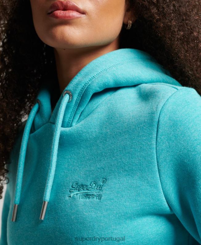 moletom vintage com logo bordado mulheres azul claro roupas Superdry 2208H3437