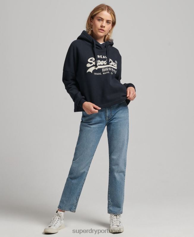 moletom vintage com logo box fit mulheres marinha roupas Superdry 2208H5864