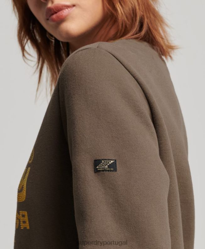moletom vintage com logo enfeitado mulheres caqui roupas Superdry 2208H3323