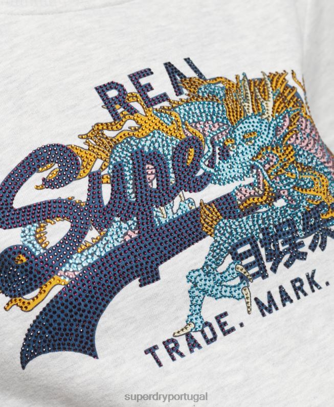 moletom vintage com logo narrativo e strass mulheres cinza claro roupas Superdry 2208H5982