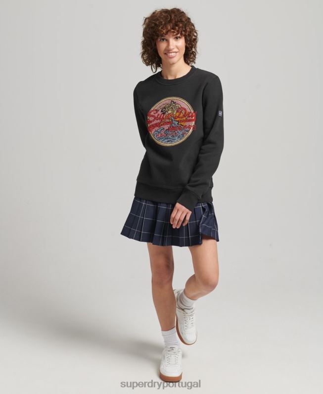 moletom vintage com logo narrativo e strass mulheres preto roupas Superdry 2208H5772