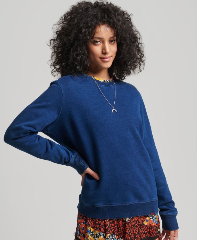 moletom vintage com logotipo vintage de algodão orgânico mulheres turquesa roupas Superdry 2208H6158