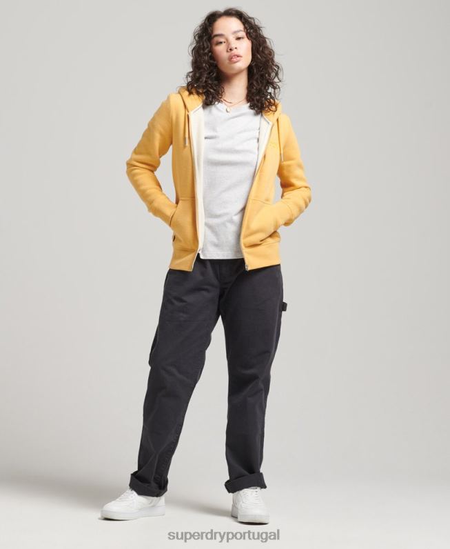 moletom vintage com zíper de algodão orgânico mulheres amarelo roupas Superdry 2208H3384