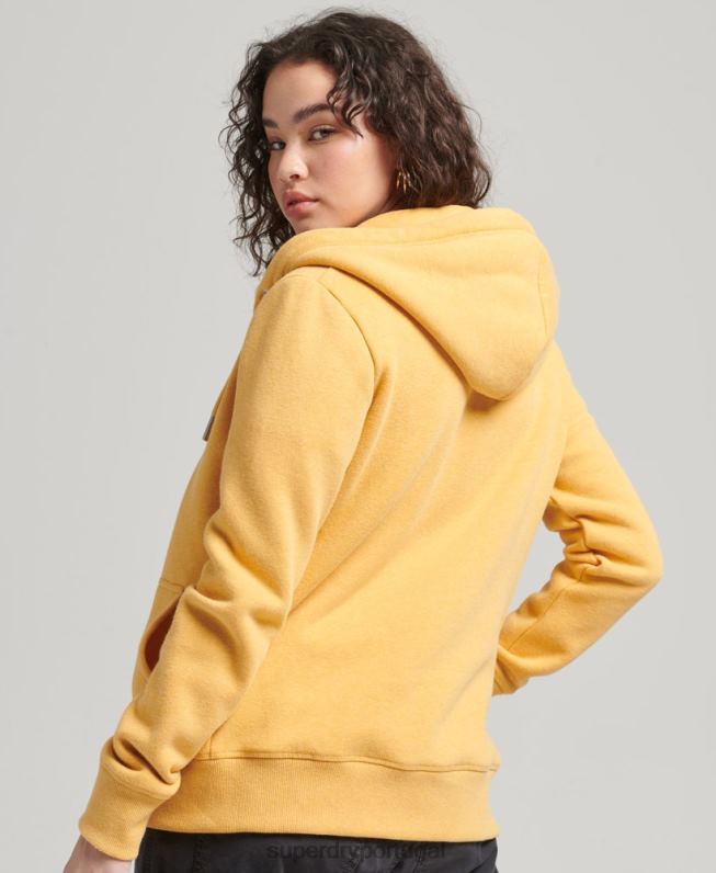 moletom vintage com zíper de algodão orgânico mulheres amarelo roupas Superdry 2208H3384