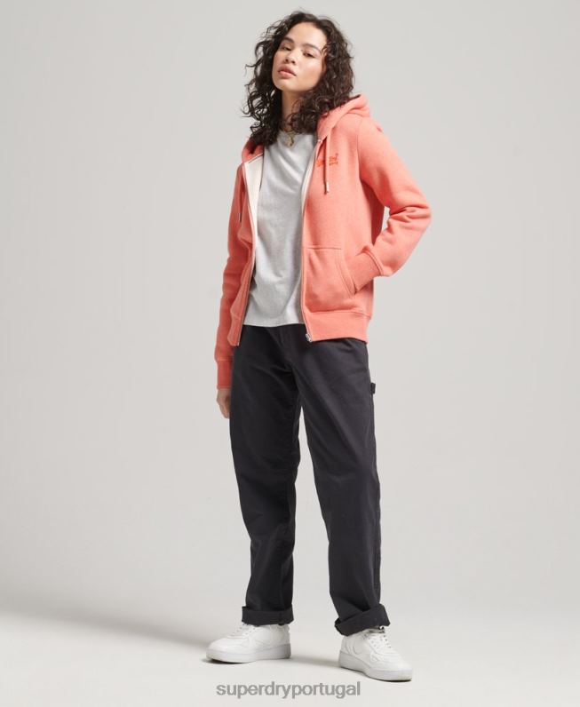 moletom vintage com zíper de algodão orgânico mulheres coral roupas Superdry 2208H3329