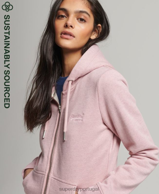 moletom vintage com zíper de algodão orgânico mulheres rosa roupas Superdry 2208H5763