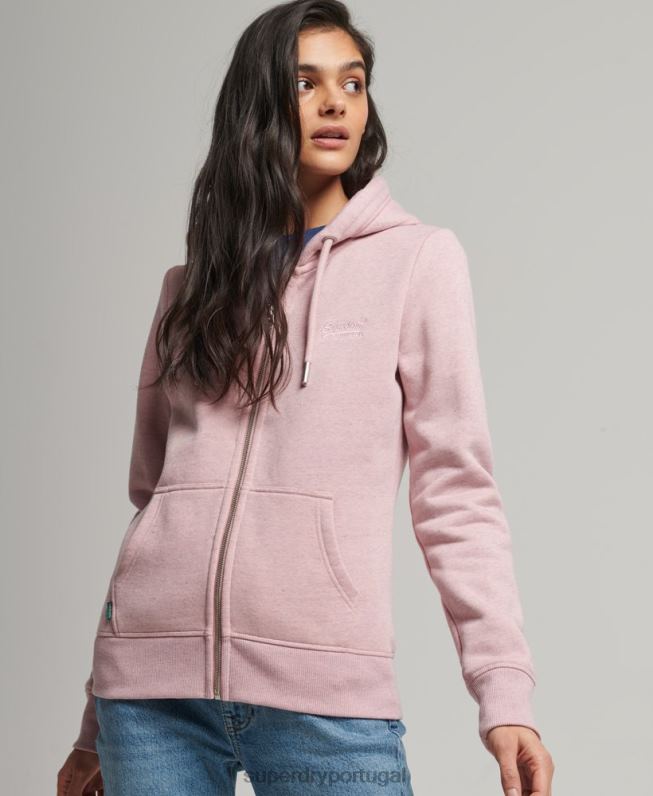moletom vintage com zíper de algodão orgânico mulheres rosa roupas Superdry 2208H5763