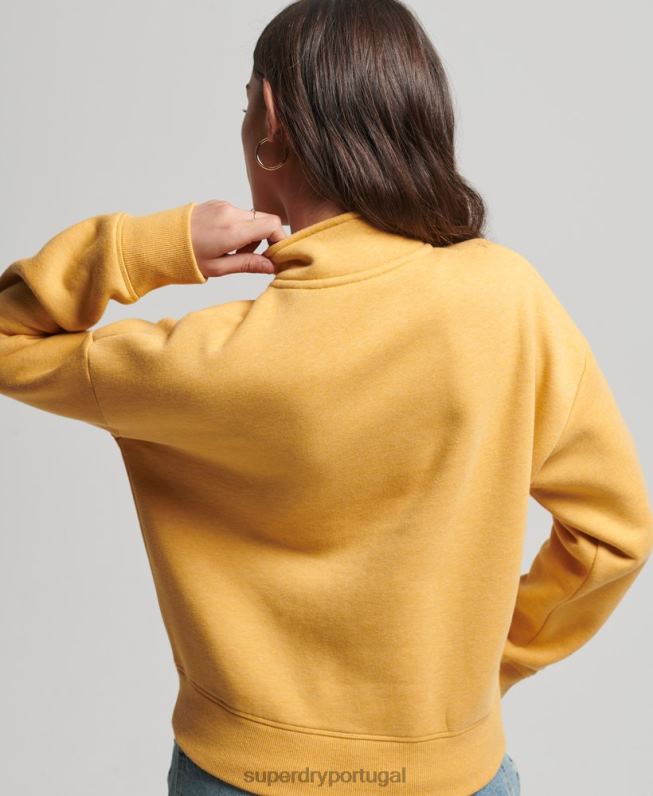 moletom vintage henley de algodão orgânico mulheres amarelo roupas Superdry 2208H3372