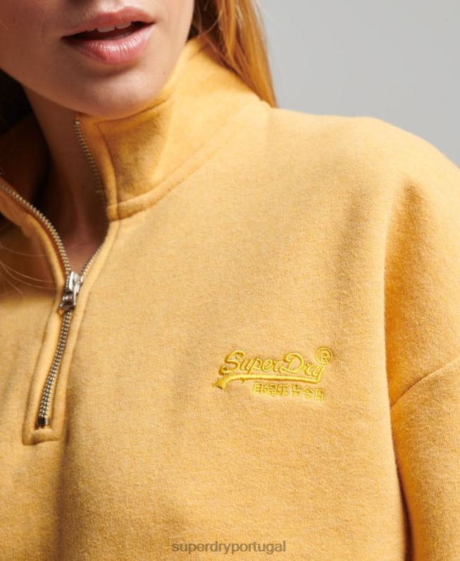 moletom vintage henley de algodão orgânico mulheres amarelo roupas Superdry 2208H3471