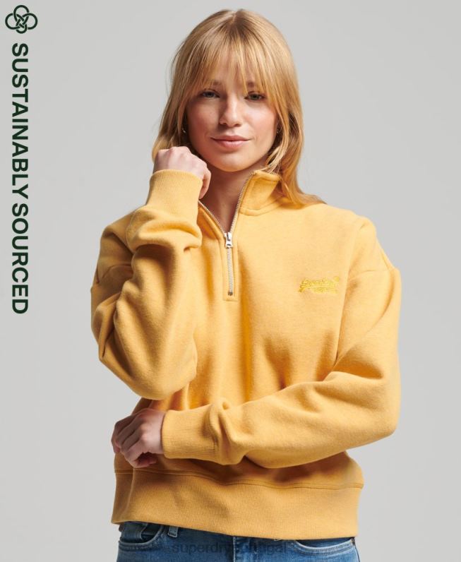 moletom vintage henley de algodão orgânico mulheres amarelo roupas Superdry 2208H6015