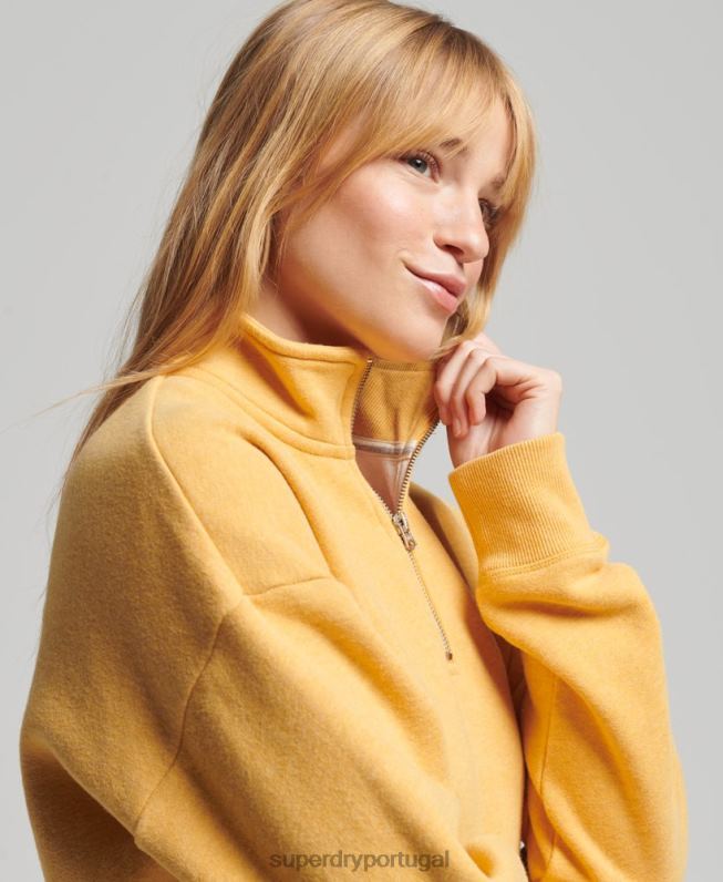 moletom vintage henley de algodão orgânico mulheres amarelo roupas Superdry 2208H6015