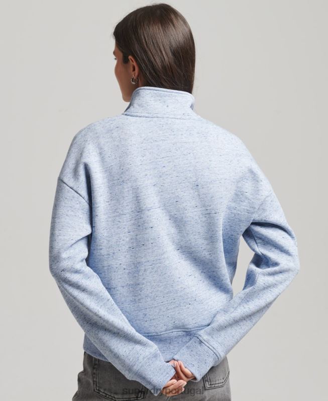 moletom vintage henley de algodão orgânico mulheres azul claro roupas Superdry 2208H6105