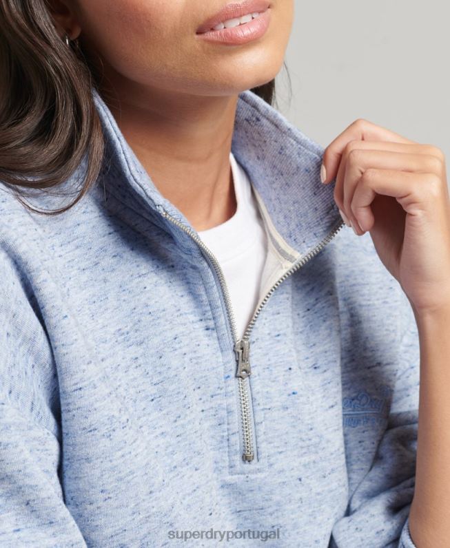 moletom vintage henley de algodão orgânico mulheres azul claro roupas Superdry 2208H6105